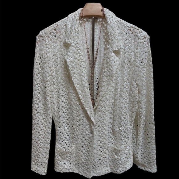 Alberto Makali Cream Lace Crochet Blazer Boho Jacket Lightweight Sheer Top Sz L - Picture 9 of 9